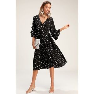 NWT Lulus Socialite Polka Dot Wrap Midi Dress